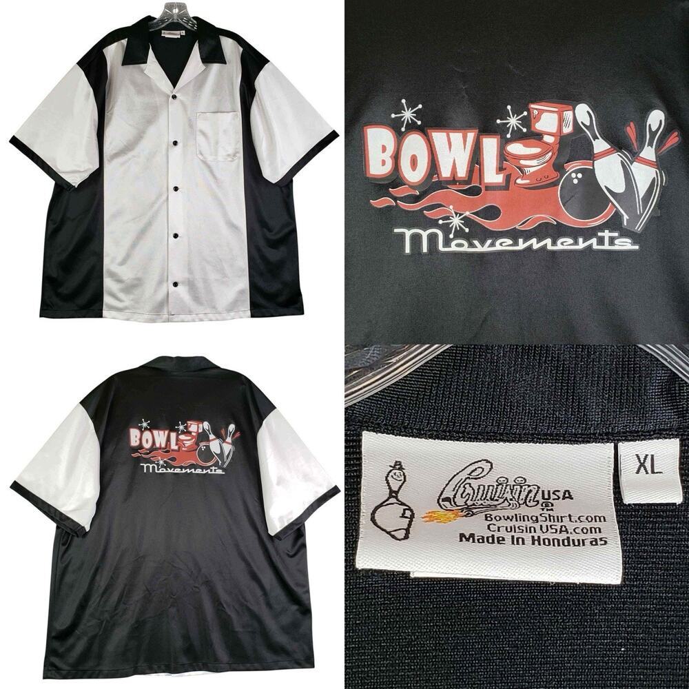 Cruisin USA Bowling Shirt Mens XL Button Up Collar Black Toilet Bowl Humor